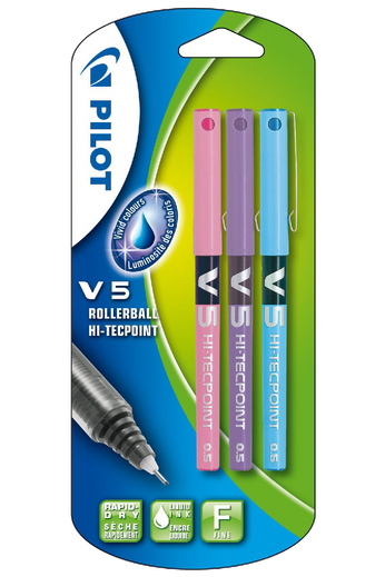 Pilot V5 Liquid Ink Rollerball Tip Pack of 3 Black