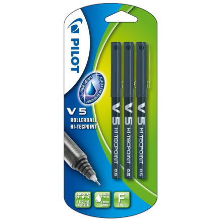 Pilot V5 Liquid Ink Rollerball Tip Pack of 3 Black